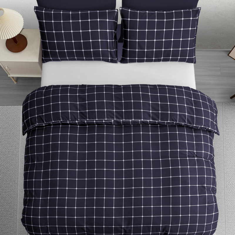 Microfiber Geometric Duvet Cover Set, Navy, King (220cm x 230cm)
