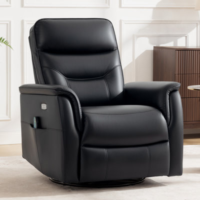 Fauteuil inclinable électrique en similicuir de 34 po de largeur avec chaleur et massage, pivotant à 360 ° et fauteuil inclinable à bascule de 30 ° pour le salon et le cinéma maison - noir
