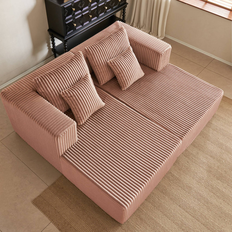 82.7" Sleeper Sofa With Dual Mattress,Corduroy Upholstered Cloud Sofa Bed with 4 Throw Pillows and Wide Armrest for Living Room, Apartment, No Assembly Required