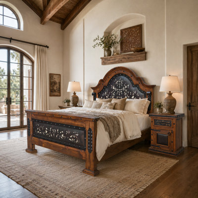 Sierra Ornate Hand-Tooled Leather King Panel Bed