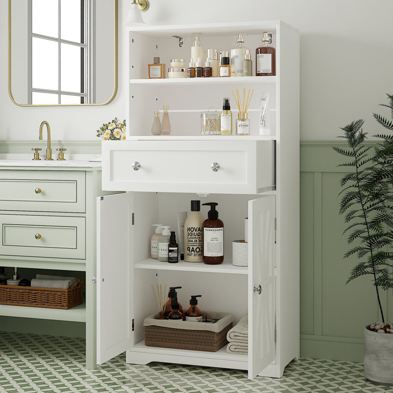Grande armoire de rangement pour salle de bain, armoires autoportantes en bois avec glissières réglables, tiroir et 2 portes, armoire de plancher pour la cuisine, la salle de lavage, le salon, le vestibule