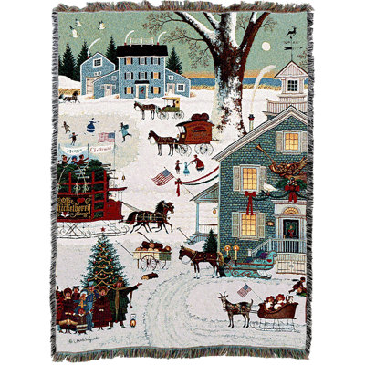 Couverture de Noël Pure Country Weavers Cape Cod par Charles Wysocki - Jeté en tapisserie Early America Gift tissé en coton - Fabriqué aux États-Unis (72x54)