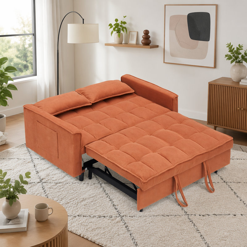 Canapé-lit modulaire 54,30 po Corduroy, Orange