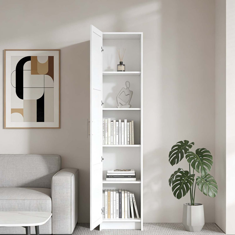 Tall Storage Cabinet with Single Door,Space-Saving Design for Small Spaces, White