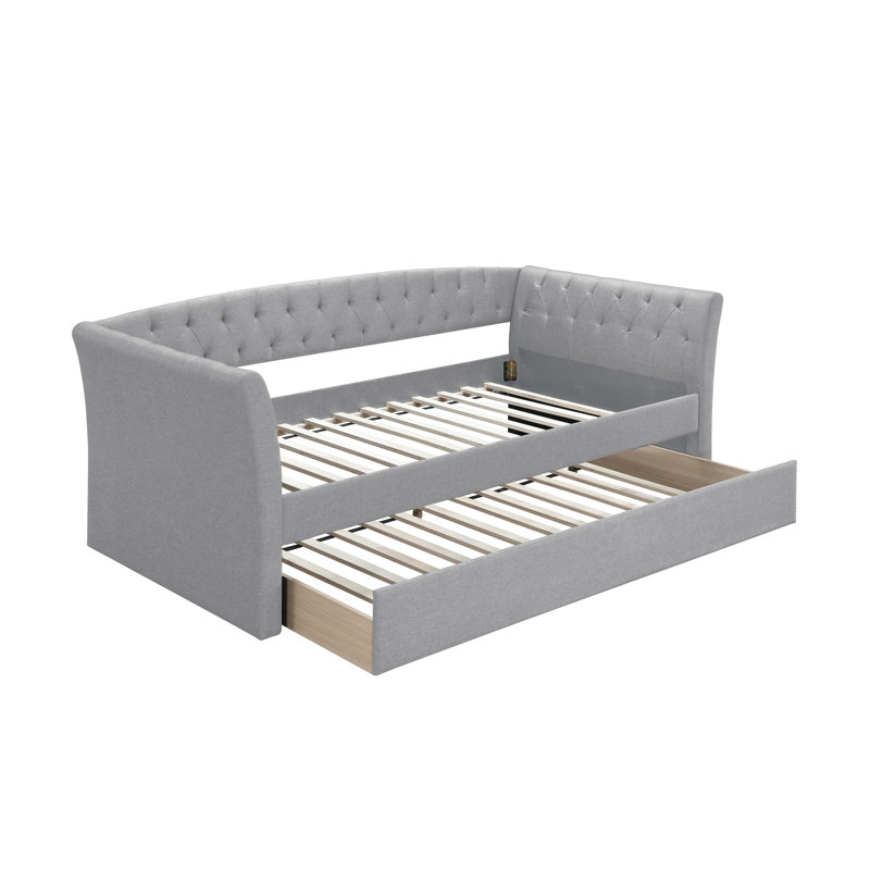 Aroosh Upholstered Microfiber / Microsuede Daybed with Trundle Bed, Light Gray