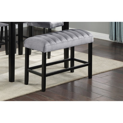 Banc de salle à manger avec revêtement gris noir - Bois massif, hauteur de comptoir de siège pour velours de cuisine, base en bois