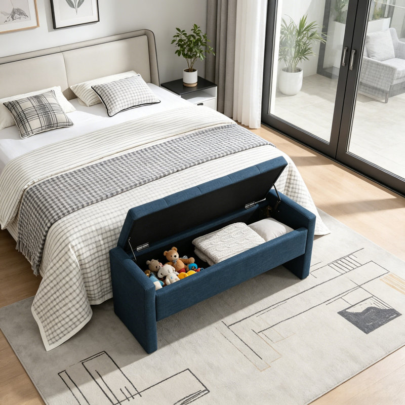 Banc de meuble-lavabo rembourré avec rangement, Navy Blue