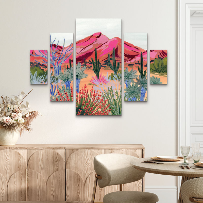 Ensemble de 5 panneaux muraux - Sarah Gesek «Bright Desert», art mural sur toile pour le salon, la chambre à coucher ou le bureau 