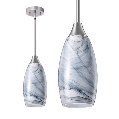 Pendant Light Fixture, Glass Hanging Light, Glass Shade, Adjustable Brushed Nickel Rods, 1 Pack, (Grey)