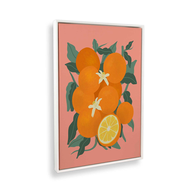 «Fruit Harvest 01 Oranges» par Garima Dhawan, reproduction d'art, H 48 po x l 36 po, Cadre flottant, Blanc