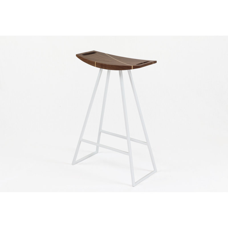 Tabouret de bar et de comptoir Robert, Noyer, Blanc, Tabouret de comptoir (siège d'une hauteur de 24 p