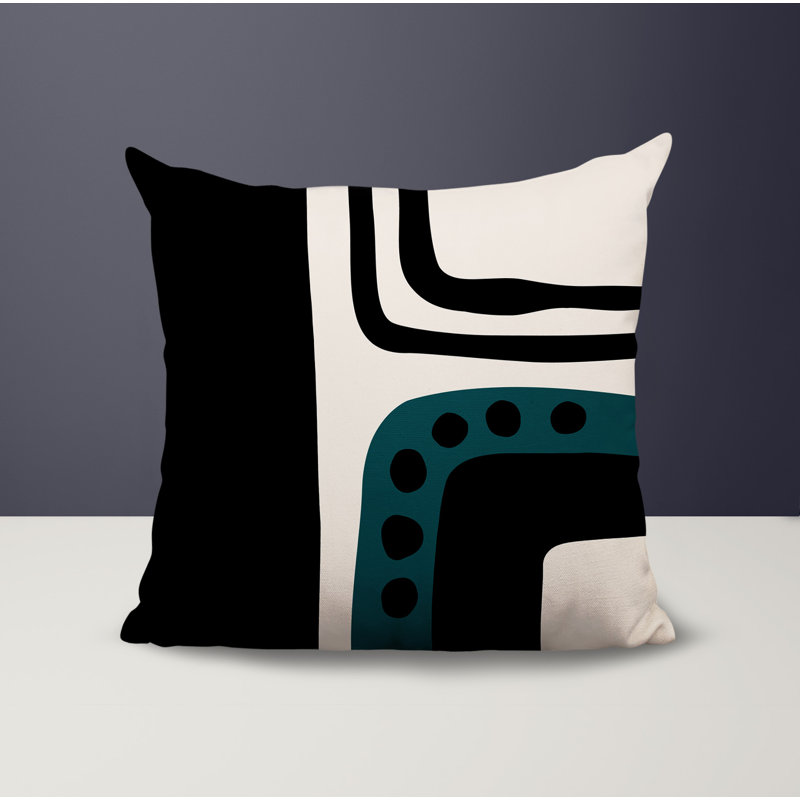 Oreiller carré réversible intérieur / extérieur Tobe Minimalist, H 15 po x l 15 po, Émeraude / noir / blanc cassé