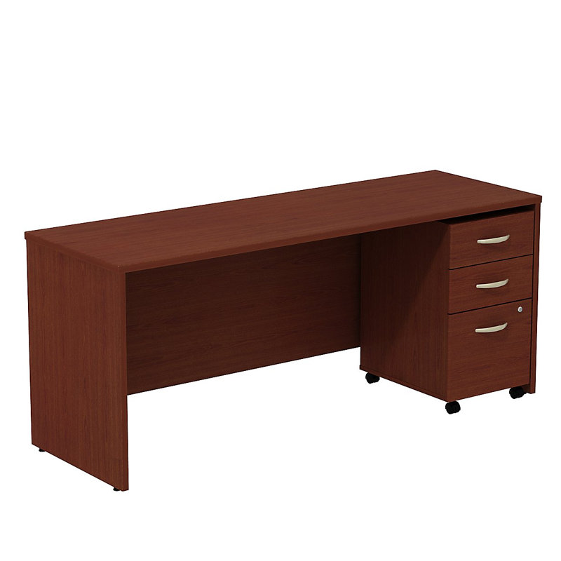 Series C 72W x 24D Office Desk with Mobile File Cabinet, Mahogany/Mahogany