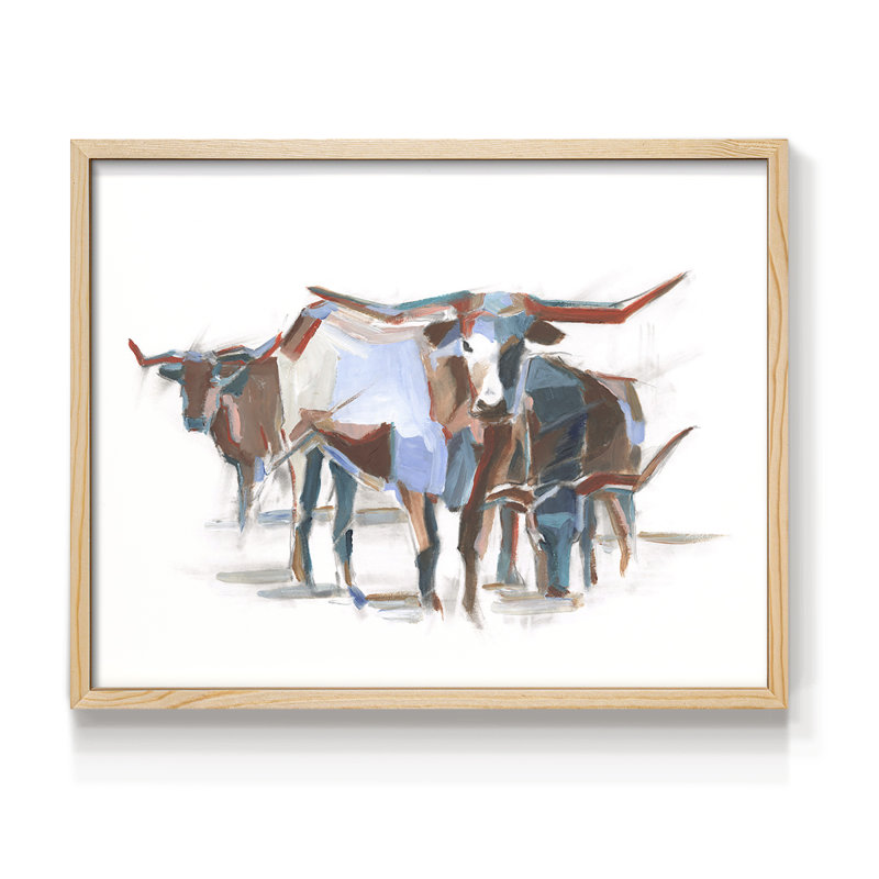 Modern Longhorns II - reproduction encadrée - réarmable, H 8 po x l 10 po, Naturel
