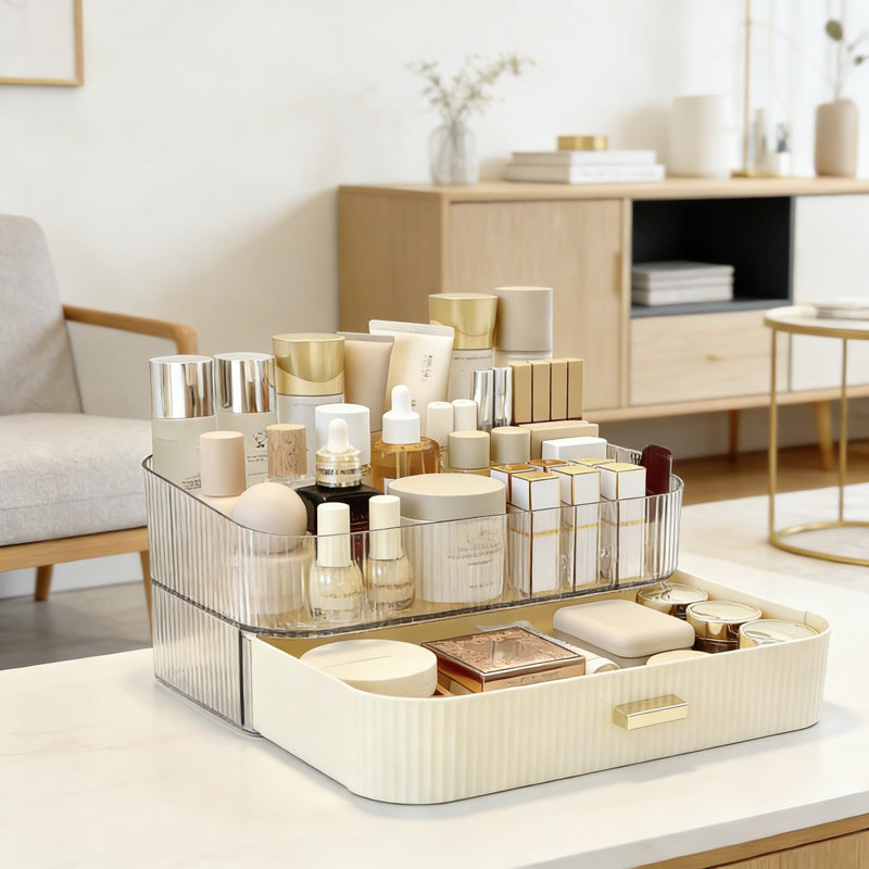 Organisateur de maquillage empilable avec tiroir, vitrine de rangement pour cosmétiques pour meuble-lavabo, comptoir de salle de bain ou commode, peut contenir du rouge à lèvres, des brosses, des lotions, des fards à paupières, du vernis à ongles et plus encore