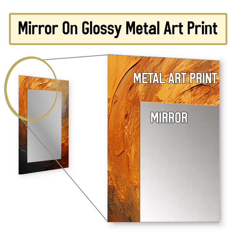 Gold Orange Desert Mirage Spiral I - Abstract Spirals Mirror, Gold Decorative Wall Mirror, Printed Metal Art, 40" x 30"