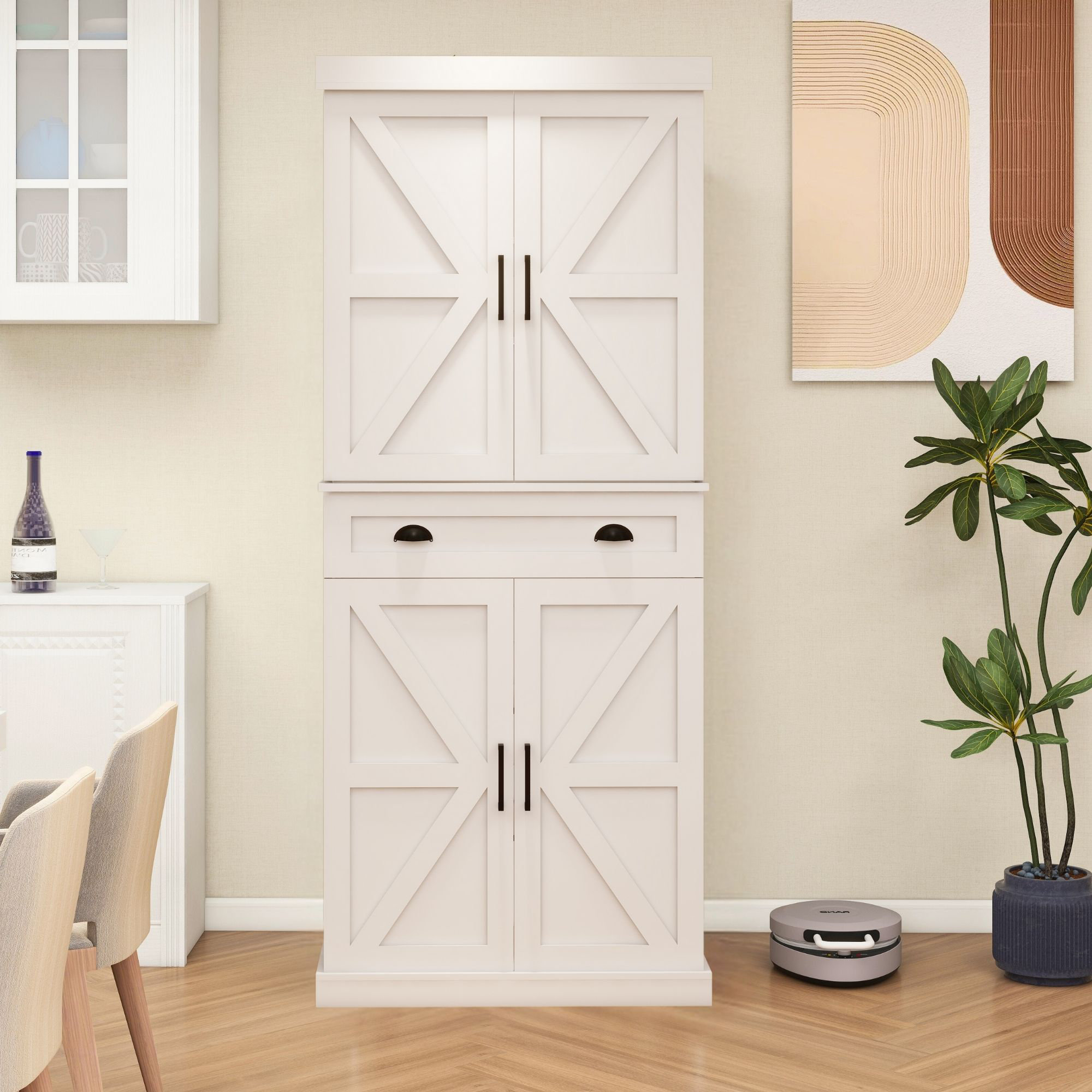 Gracie Oaks 71" Wood Kitchen Pantry Cabinet Pantry Cupboard With 2 ...