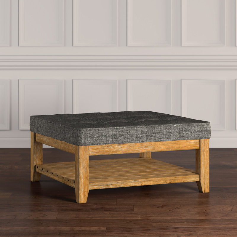 Arthuro Upholstered Ottoman, Pewter Gray Linen, Natural