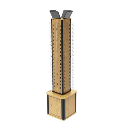 Présentoir de rangement pour plancher en bois à 4 côtés pouvant contenir 72 paires de lunettes de lecture 15 po x 15 po x 68 po