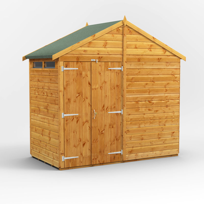 Powersheds 4 x 8ft Timber Tongue & Groove Security Apex Garden Shed, Double Doors