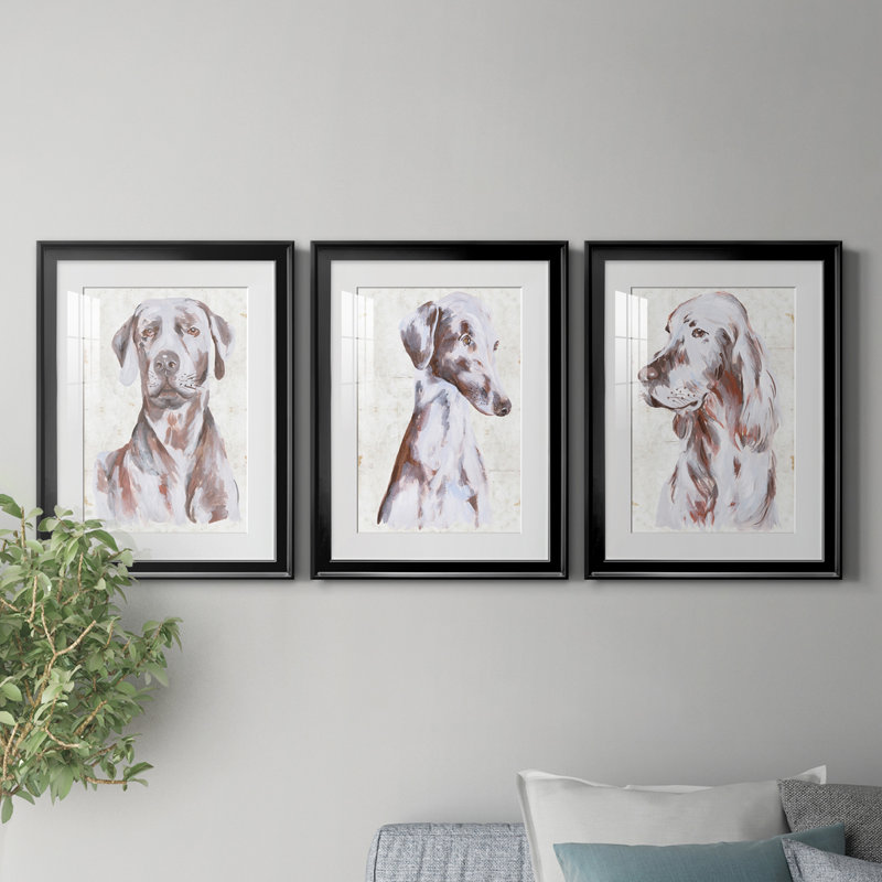 «Sitting Dog I», ensemble de 3 cadres photo, H 36,5 po x l 79,5 po x P 1 po, Cadre noir