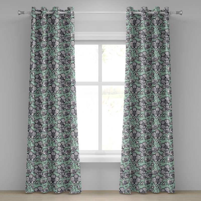 Rideau à œillets à motif floral 2 panneaux East Urban Home, 50 po, vert menthe, bleu marine, L 50 po x L 108 po