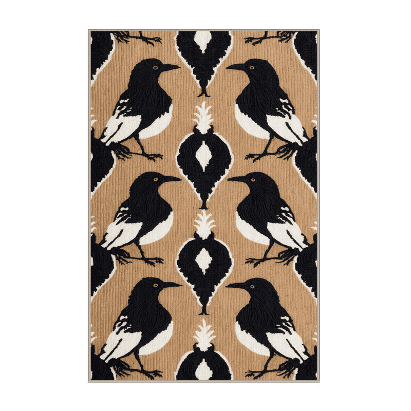 Washable Australian Magpie Birds Area Rug, Rectangle 5' x 7'