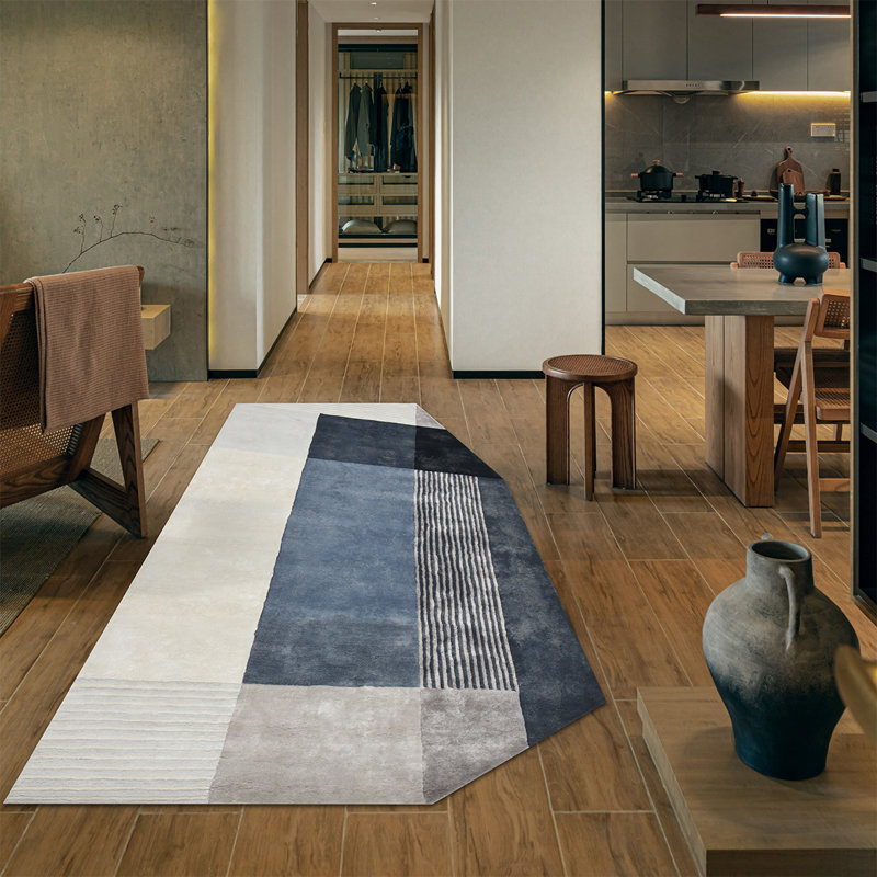 Tapis bleu / gris Novelty, Nouveauté 6 pi x 10 pi