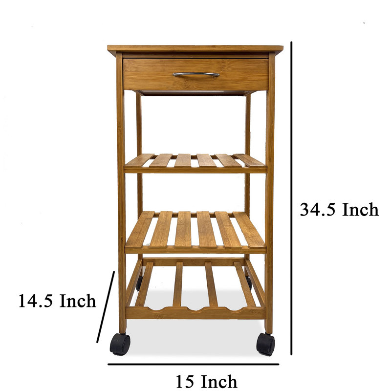 Harry Brown Bamboo Kitchen Bar Cart with Drawer and Shelves