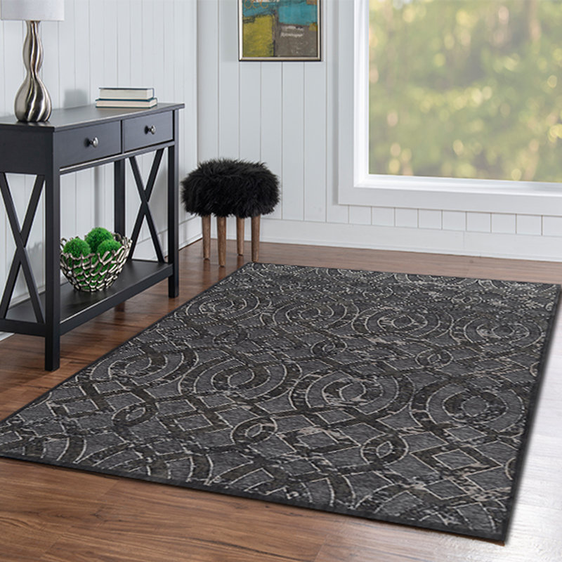 Tapis bleu et gris Kleinschmidt Hi Lo Trellis Performance, Rectangle 8 pi x 10 pi 3 po