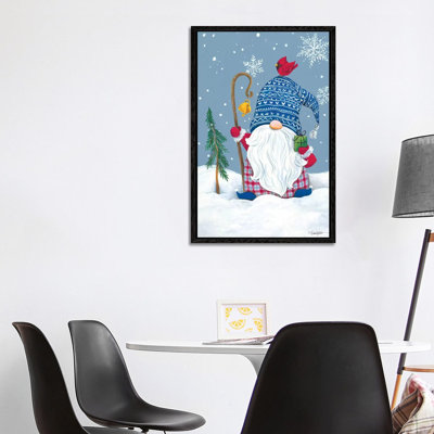 Snowy Gnome With Present by Diane Kater - Print on Canvas