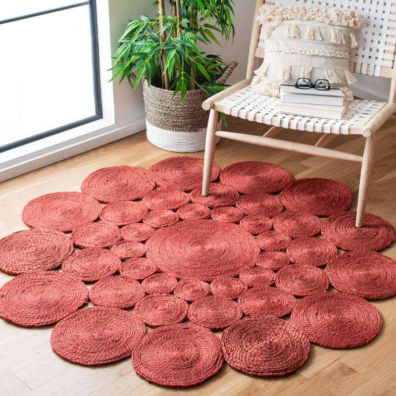 Tapis de couleur unie en jute tissé à la main Duran, Rond 6 pi