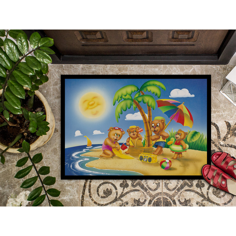 Paillasson Galatia Bears jouant à la plage, Rectangle 2 pi x 3 pi