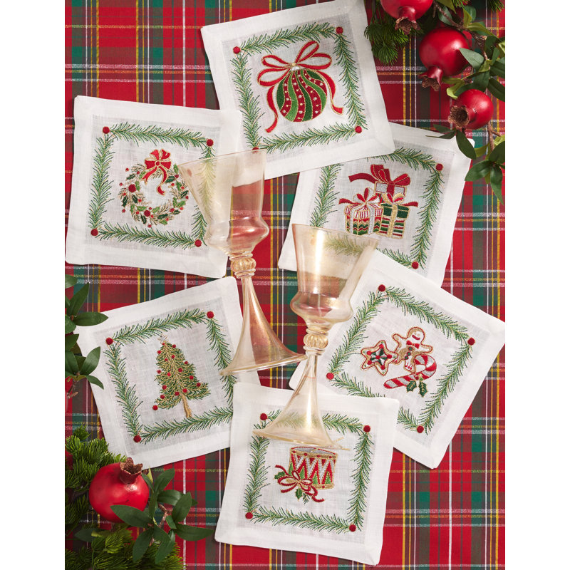 Xmas Trellis 6 Piece Cocktail Napkin Set in a Gift Box