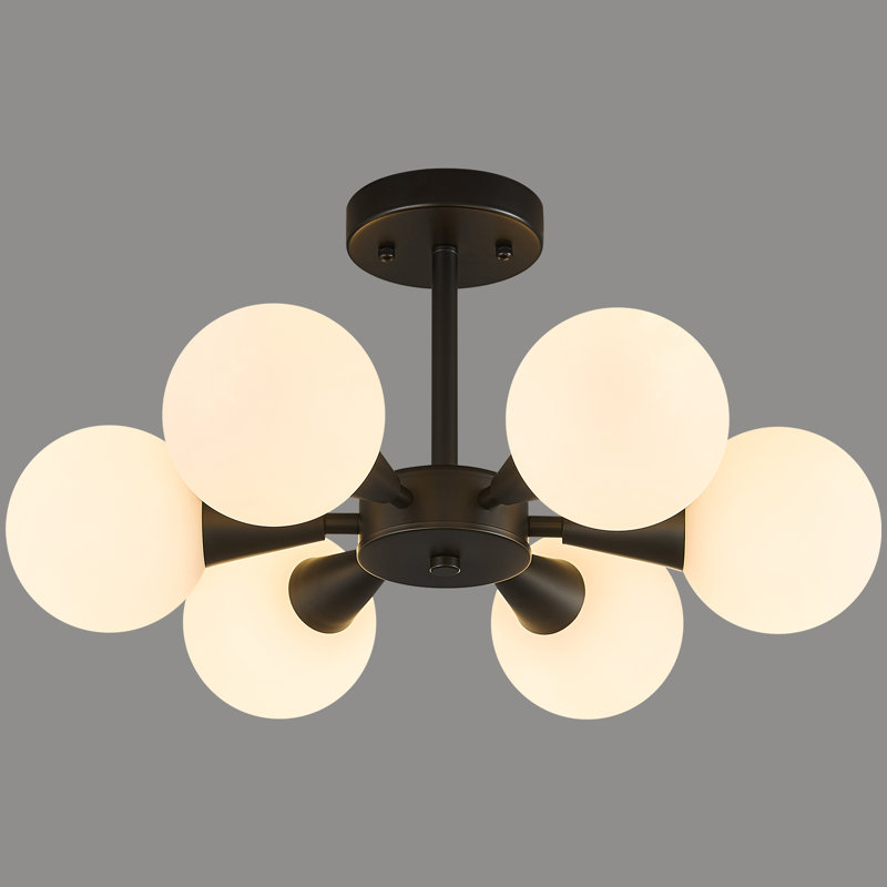 Lustre moderne avec plafonnier semi-encastré Sputnik, Noir mat, 6