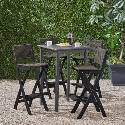 Aiyden 4-Person Acacia and Wicker Bar Height Dining Set
