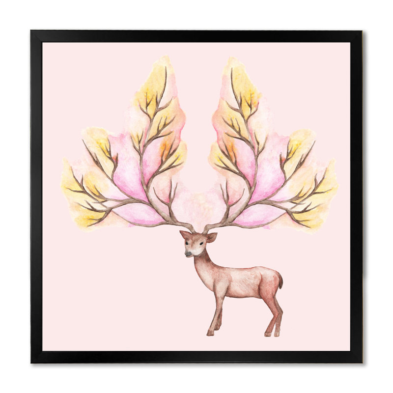 Deer Winter - on, Impression noire sur toile encadrée, H 16 po x l 16 po x P 1 po