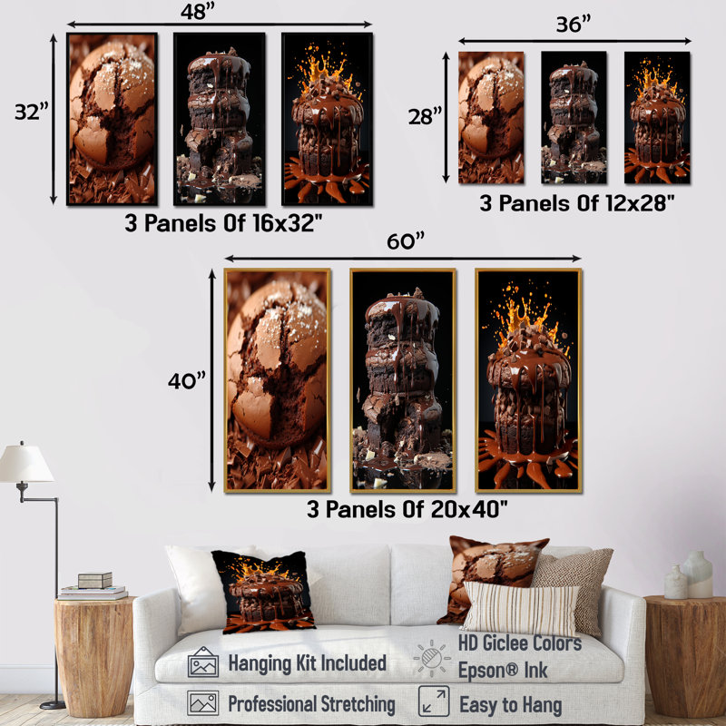 «Chocolate Cookie Delights I», ensemble de 3 impressions sur toile Pop Art, Cadre flottant doré, H 40 po x l 60 po