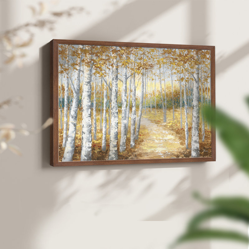 Birch Path I -Framed Print - Restickable, H 11 po x l 14 po, Noyer