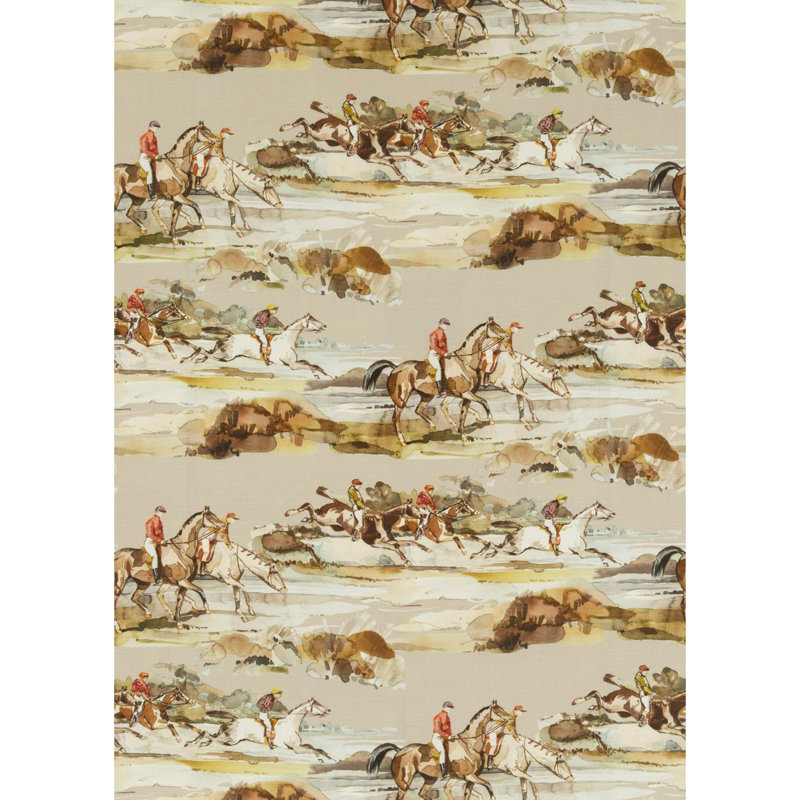 Icons Morning Gallop 100% Linen Fabric, Gray/Sand