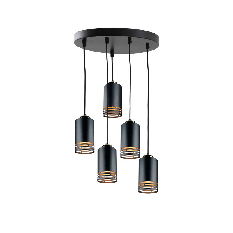 - Light Pendant, 5 Lights, Black/Gold