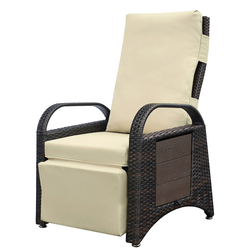 Modern Outdoor Recliner With Adjustable Footrest And Convenient Table Strong Metal Construction Removable Padding