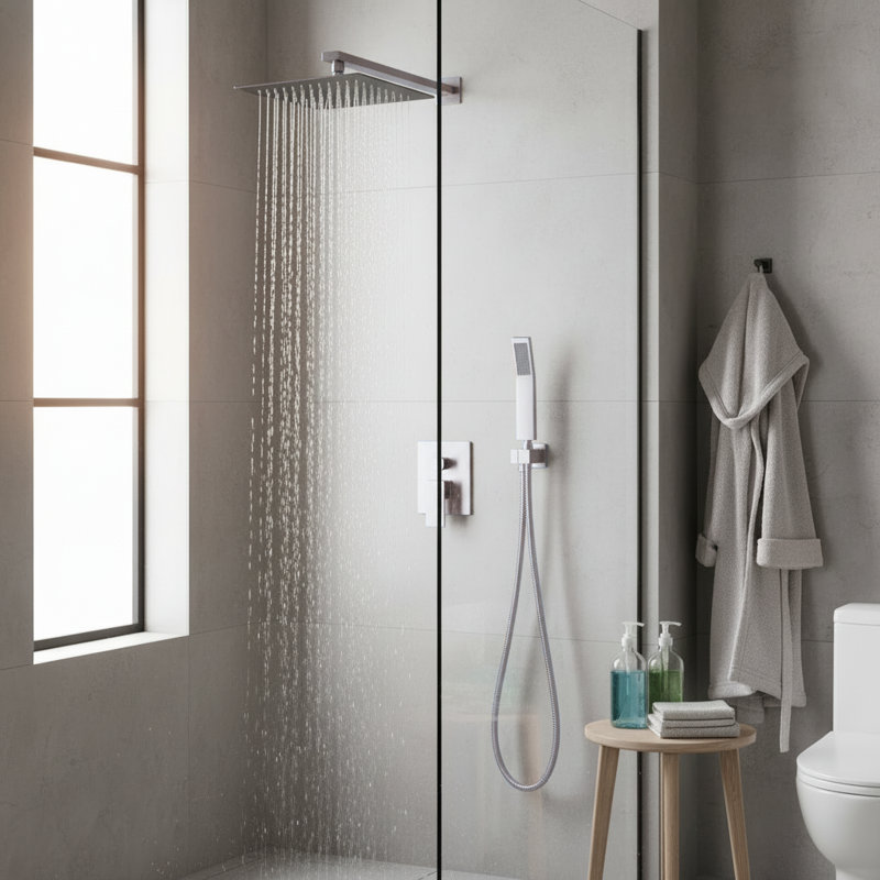 12-Inch Wall Mounted Rain Shower System with Handheld Shower Head and Rough-In Valve, Brushed Nickel