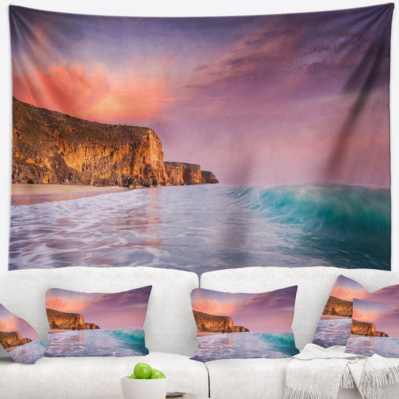 Tapisserie coucher de soleil paysage marin magnifique, H 32 po x l 39 po