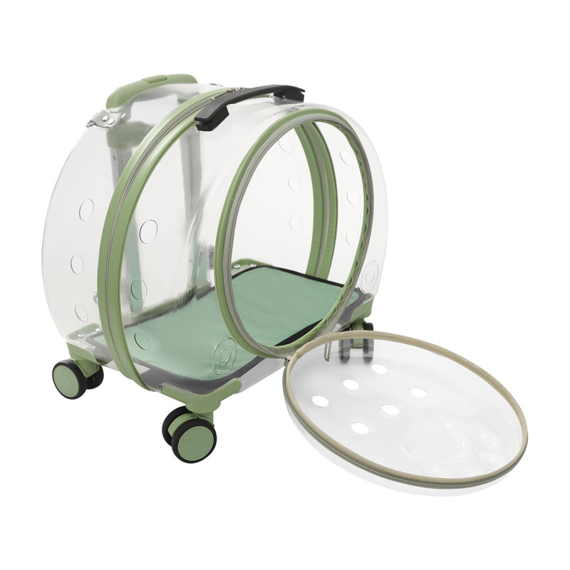 Sac de transport transparent pour chat avec roulettes, poignée télescopique extensible et bandoulière, fourre-tout à roulettes 4-en-1 pour le voyage, transporteur approuvé par la compagnie aérienne pour chats et petits chiens jusqu'à 20 lb