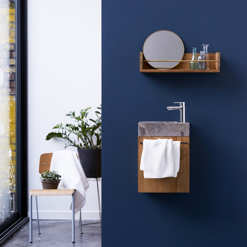 Stelle - Solid teak and cream marble washbasin cabinet, Grey