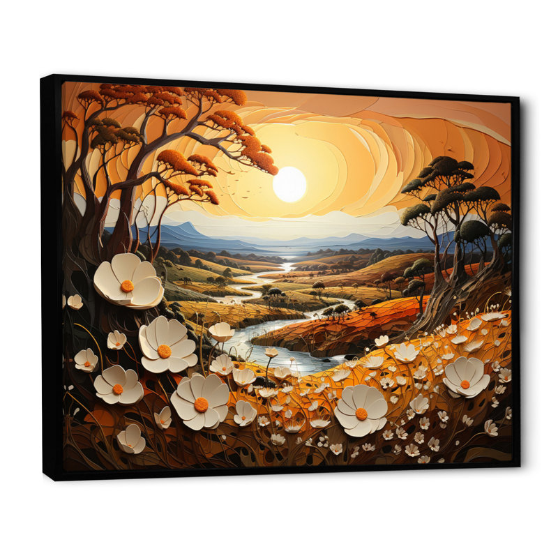 Meuble de campagne «Golden Meadows I» - campagne, H 34 po x l 44 po x P 1,5 po, Cadre flottant noir