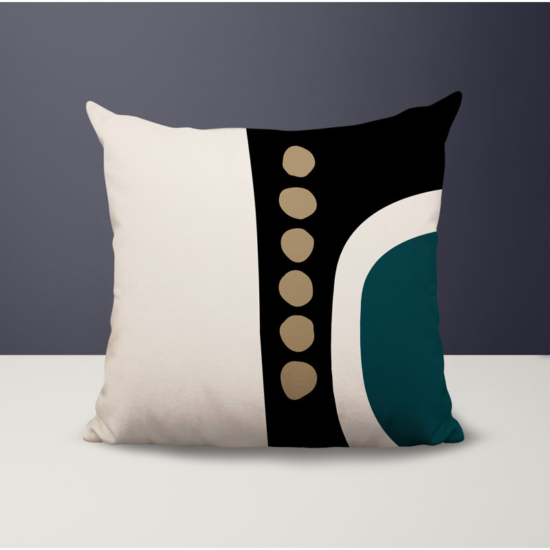 Oreiller carré réversible intérieur / extérieur Tobe Minimalist, H 19 po x l 19 po, Émeraude / noir / blanc cassé