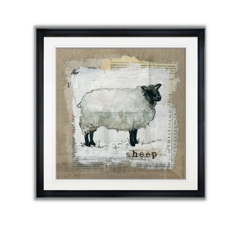 «Burlap Sheep», reproduction d'impression, H 26,5 po x l 26,5 po x P 1,5 po, Cadre plastique noir