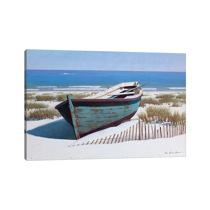 «Blue Boat on Beach» par Zhen-Huan Lu - reproduction de photo, H 8 po x l 12 po x P 0,75 po, Toile tendue